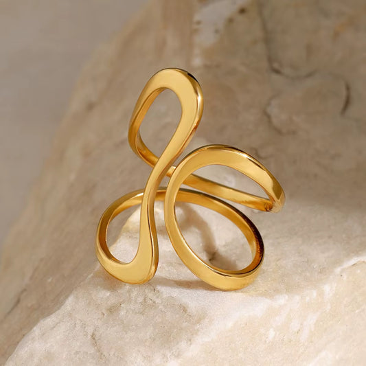 Gold Plated Stainless Steel Ring - Modern Abstract