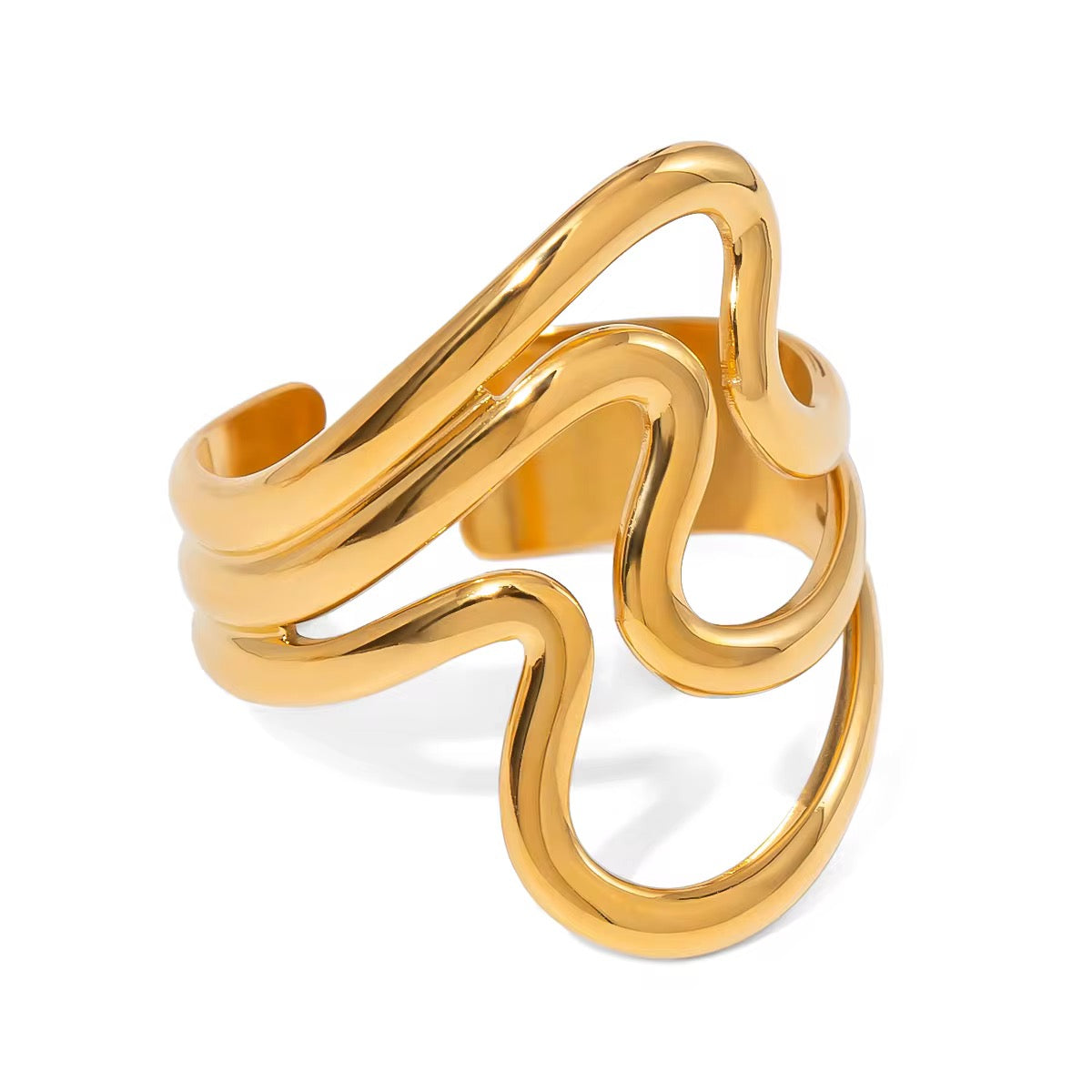 Stainless Steel Gold Plated Ring - Wavy Hollow