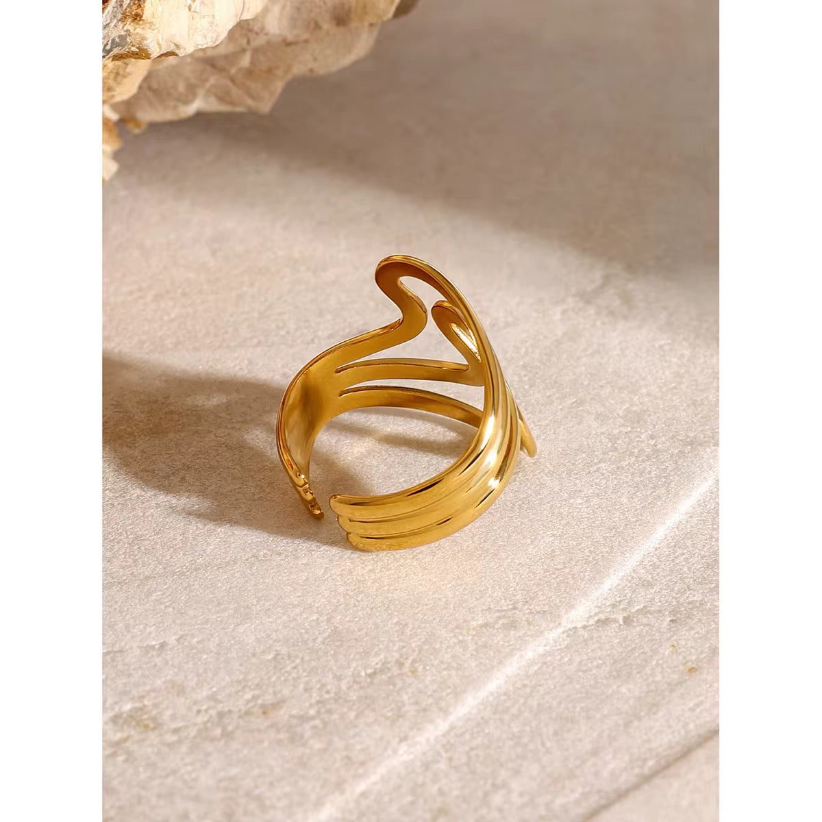 Stainless Steel Gold Plated Ring - Wavy Hollow