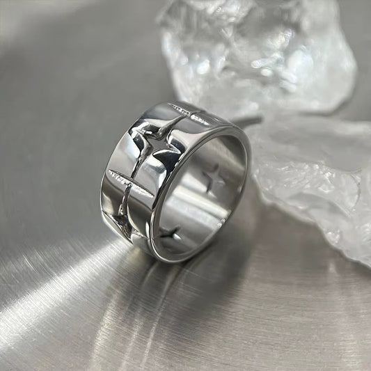 Silver Plated Stainless Steel Ring - Star