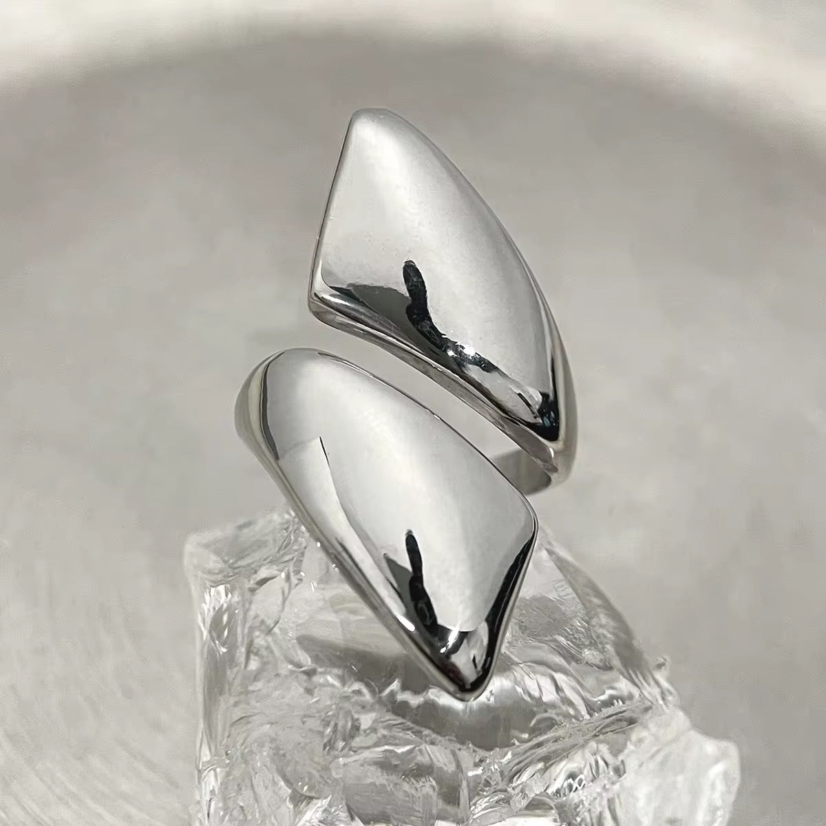 Silver Plated Stainless Steel Ring - Triangle