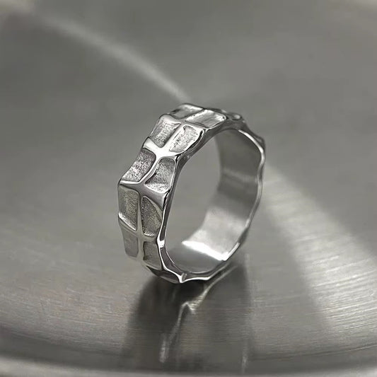 Silver Plated Stainless Steel Ring Unisex - Mottle