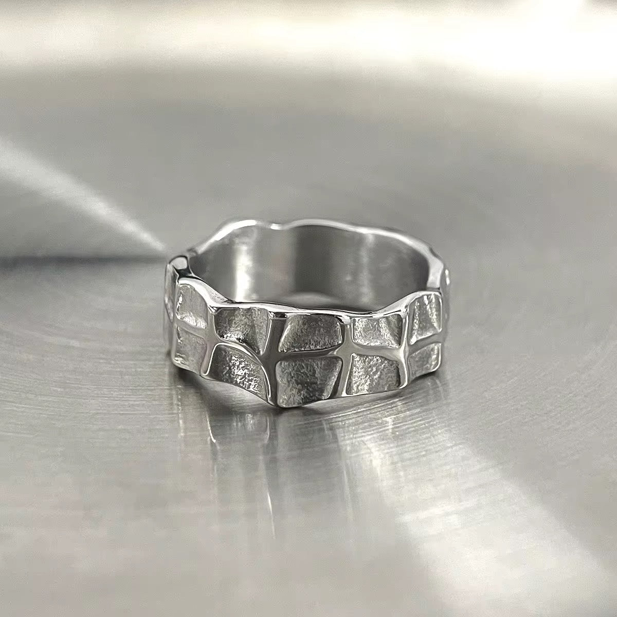 Silver Plated Stainless Steel Ring Unisex - Mottle