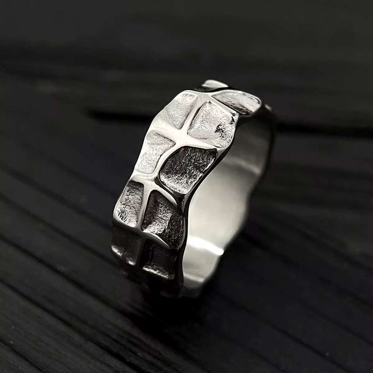 Silver Plated Stainless Steel Ring Unisex - Mottle