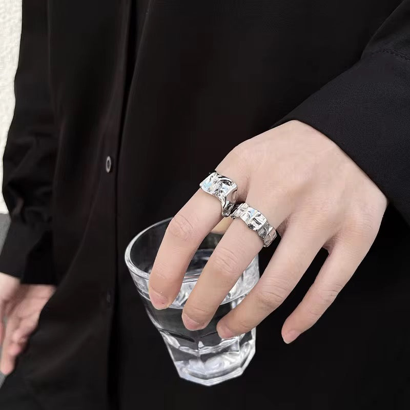 Silver Plated Stainless Steel Ring Unisex - Mottle