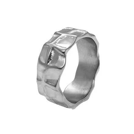 Silver Plated Stainless Steel Ring Unisex - Mottle