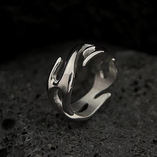 Silver Plated Stainless Steel Ring - Flame