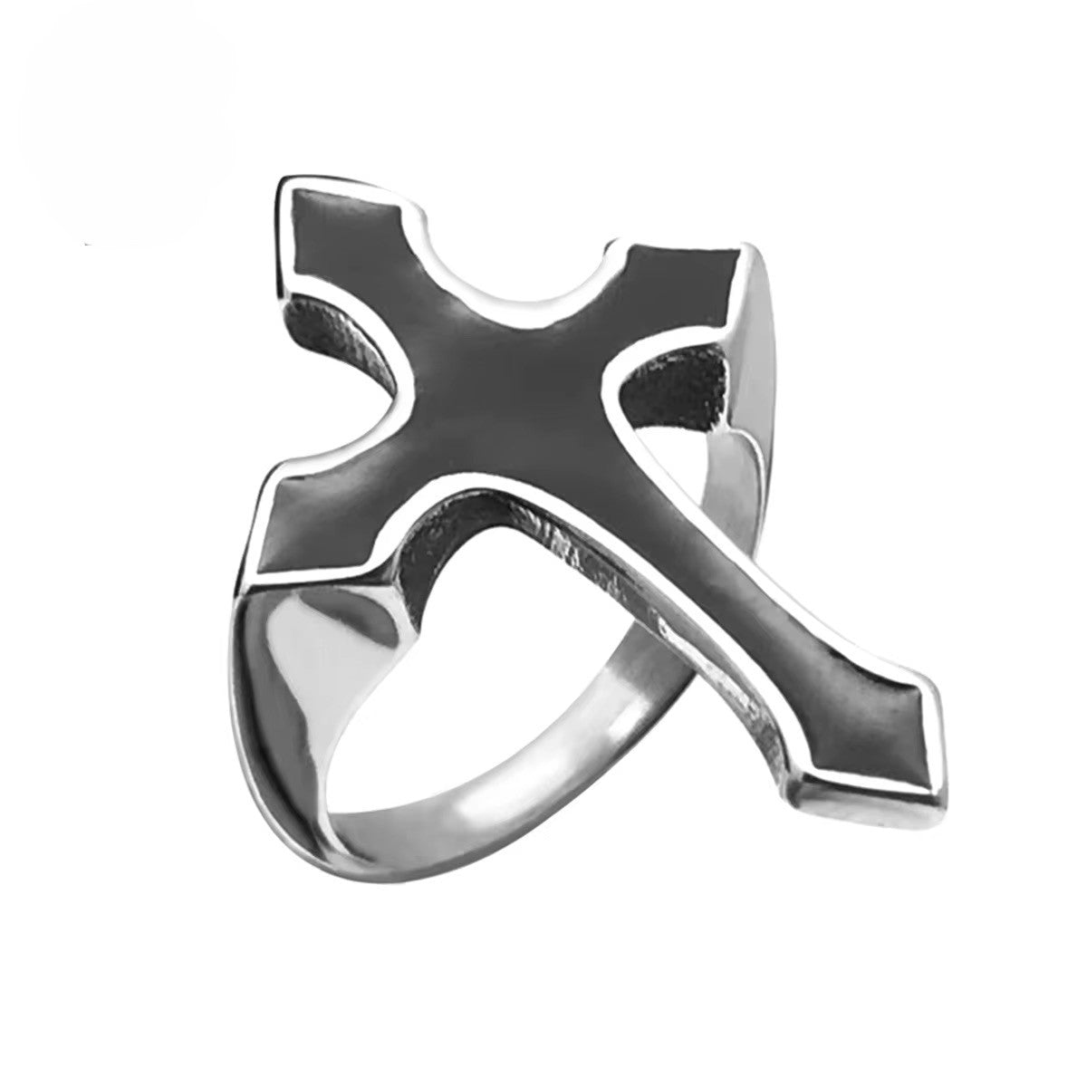 Silver Plated Stainless Steel Ring Unisex -  Cross