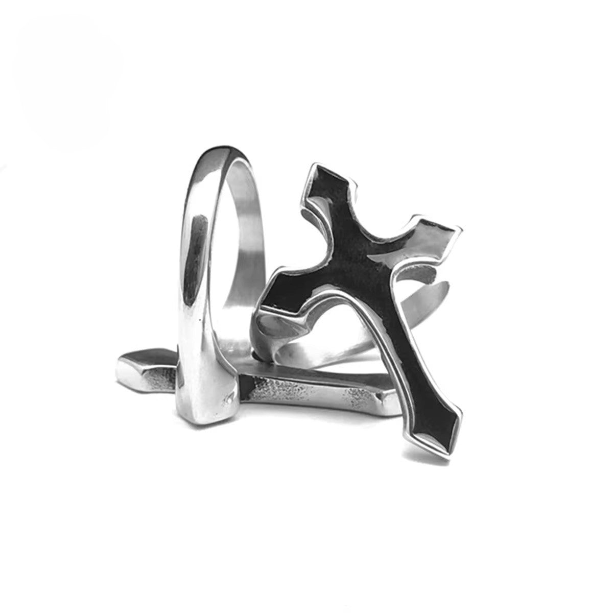 Silver Plated Stainless Steel Ring Unisex -  Cross