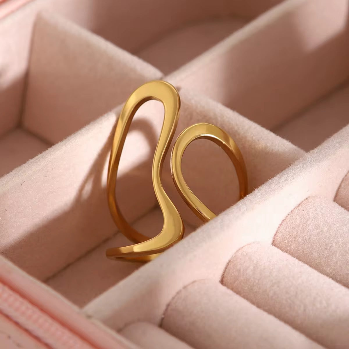 Gold Plated Stainless Steel Ring - Modern Abstract