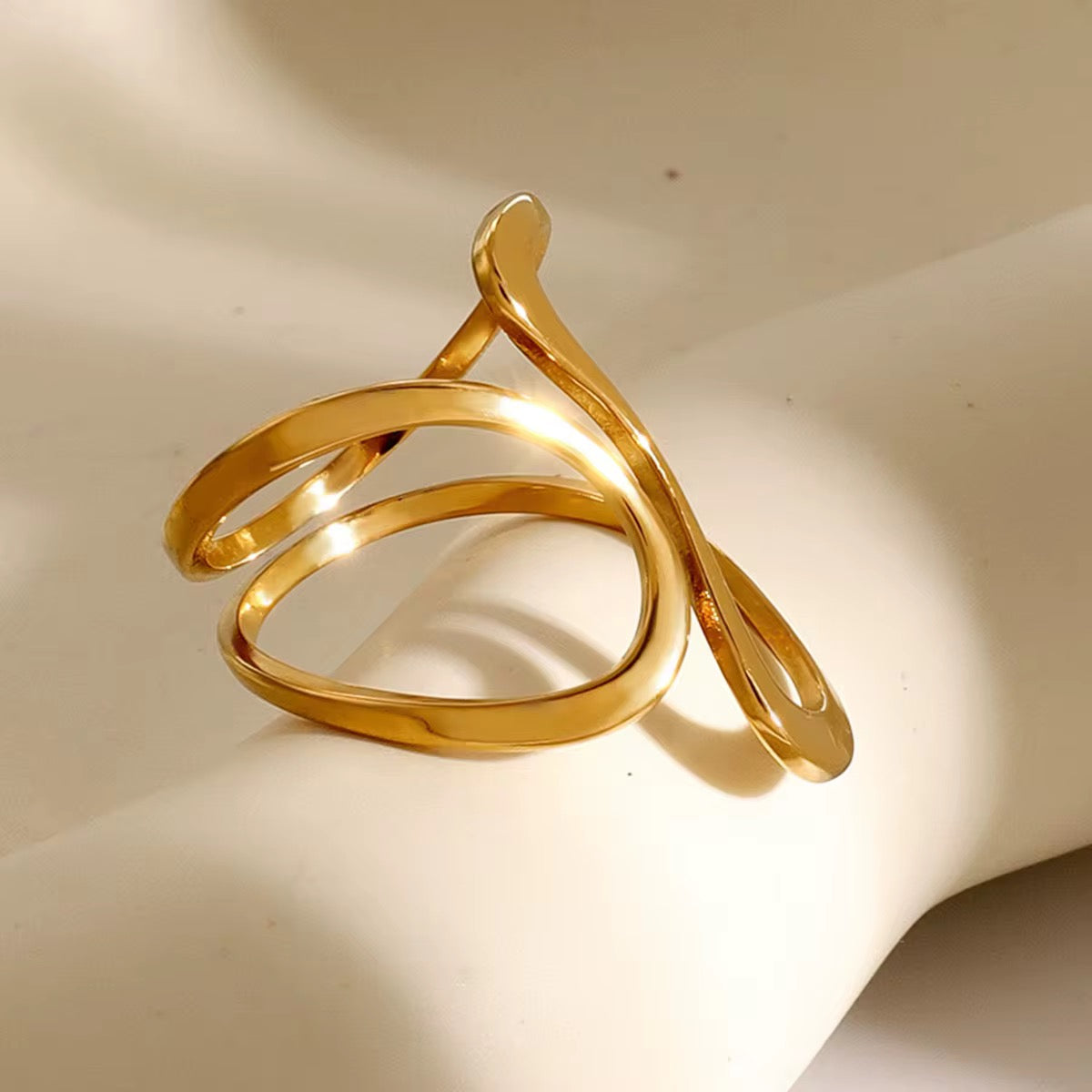 Gold Plated Stainless Steel Ring - Modern Abstract