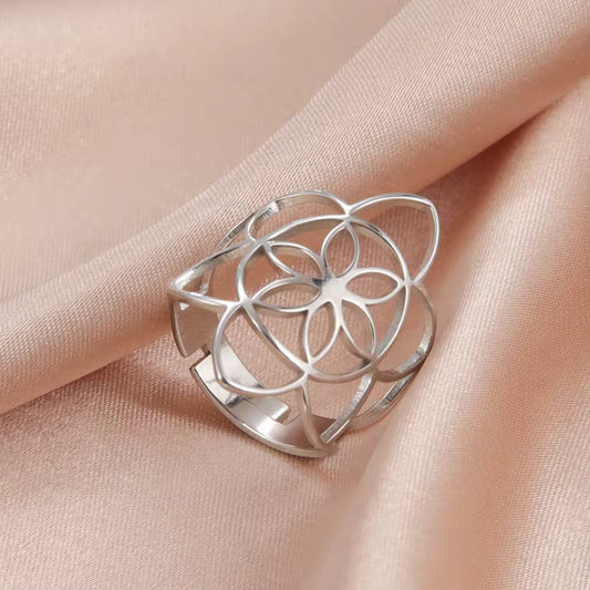 Gold Plated Stainless Steel Ring - Flower