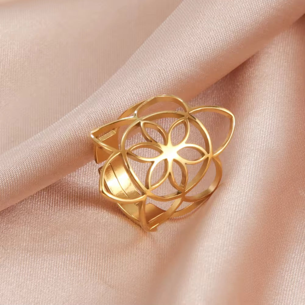 Gold Plated Stainless Steel Ring - Flower