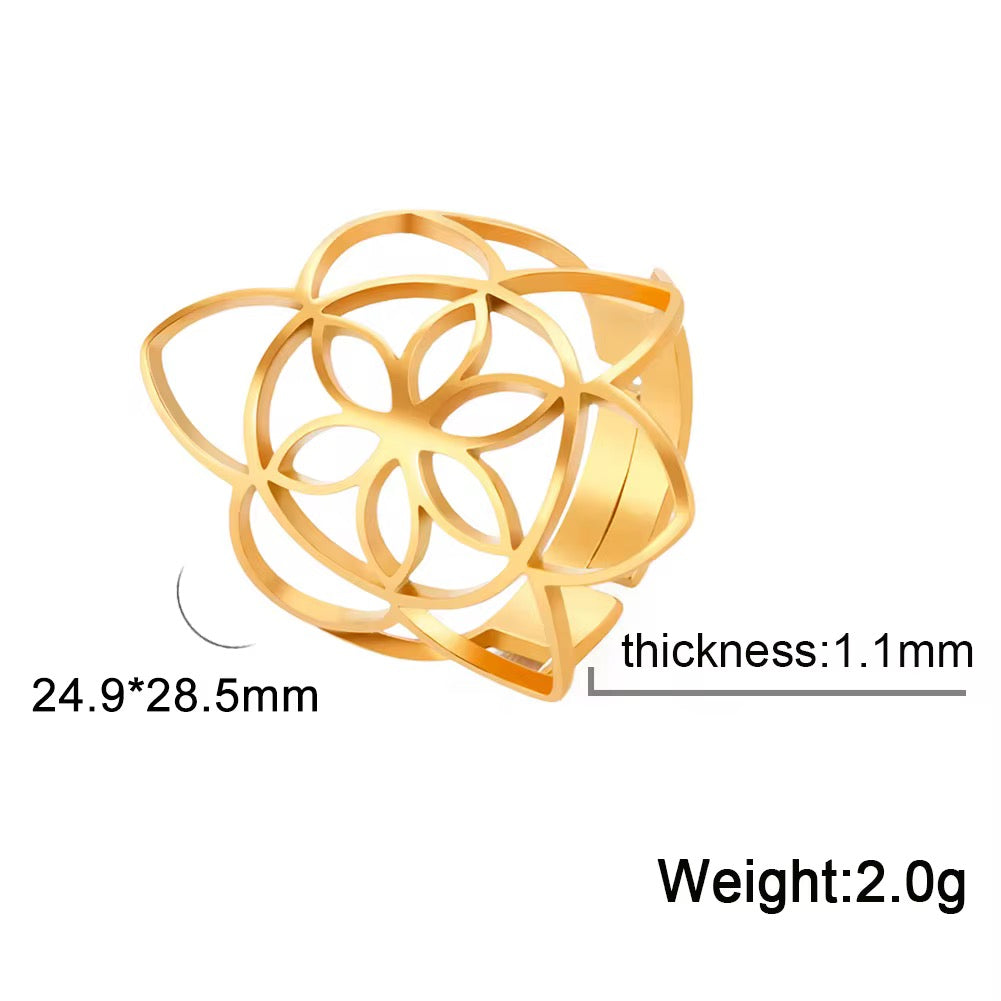 Gold Plated Stainless Steel Ring - Flower