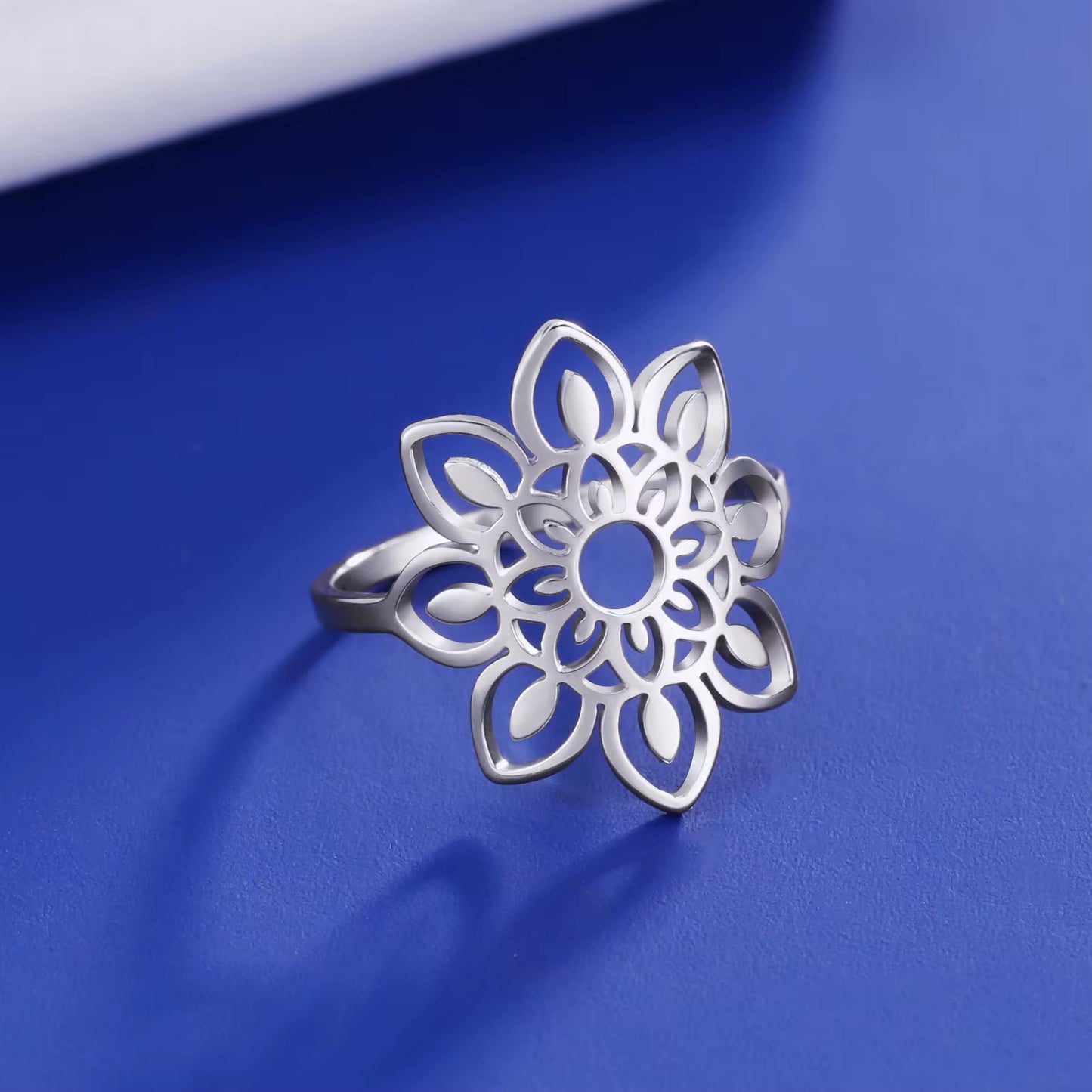 Gold Plated Stainless Steel Ring - Filigree Sunflower