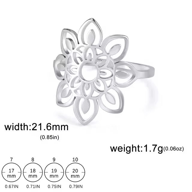 Gold Plated Stainless Steel Ring - Filigree Sunflower