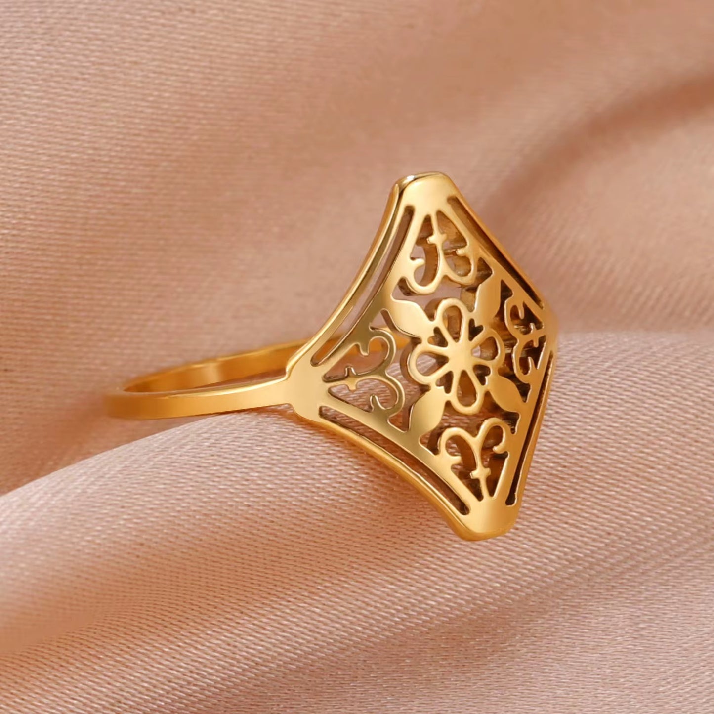 Gold Plated Stainless Steel Ring - Vintage Elegance