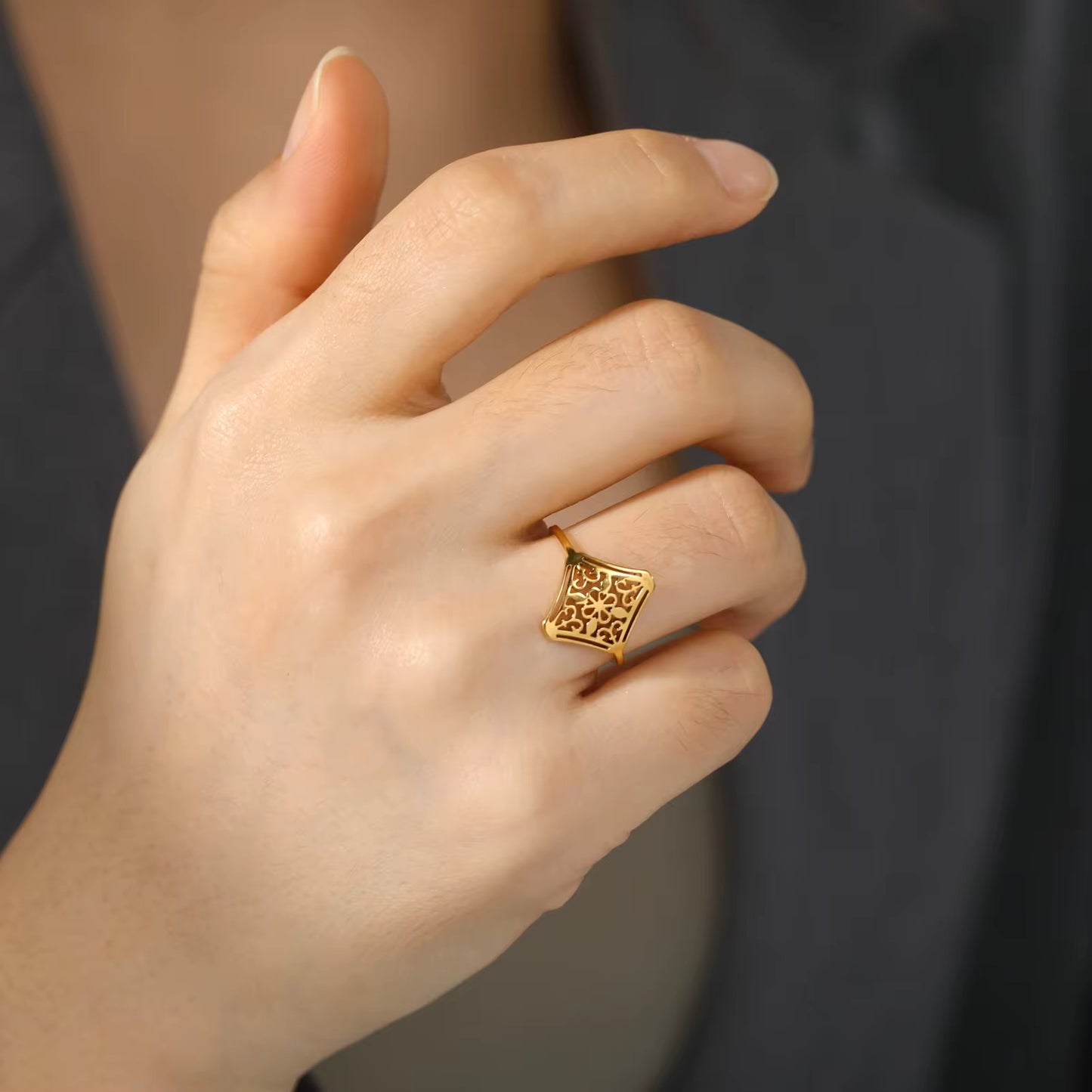 Gold Plated Stainless Steel Ring - Vintage Elegance