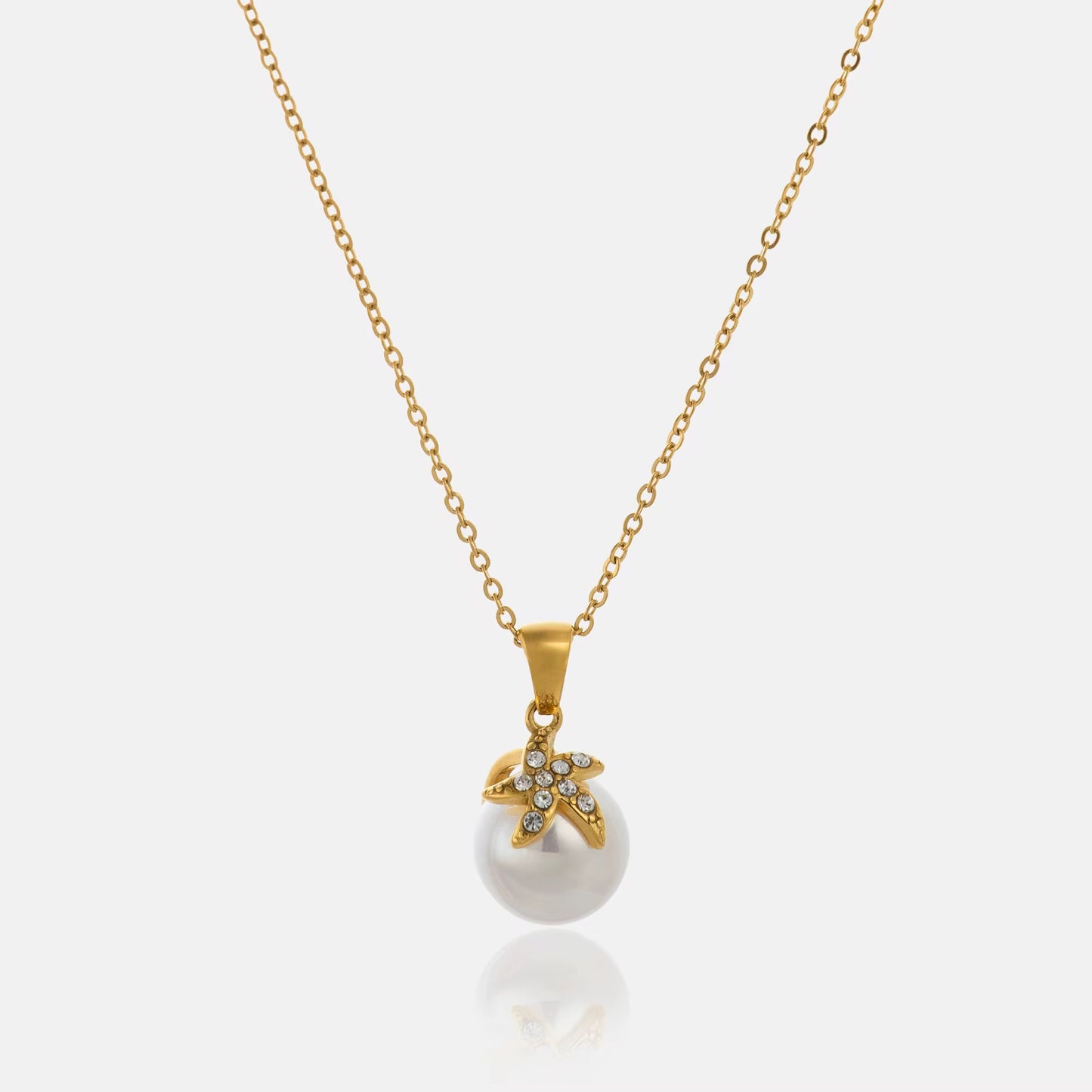 Gold Plated Stainless Steel Necklace - Baroque Pearl