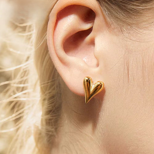 Gold Plated Stainless Steel Earrings - Heart