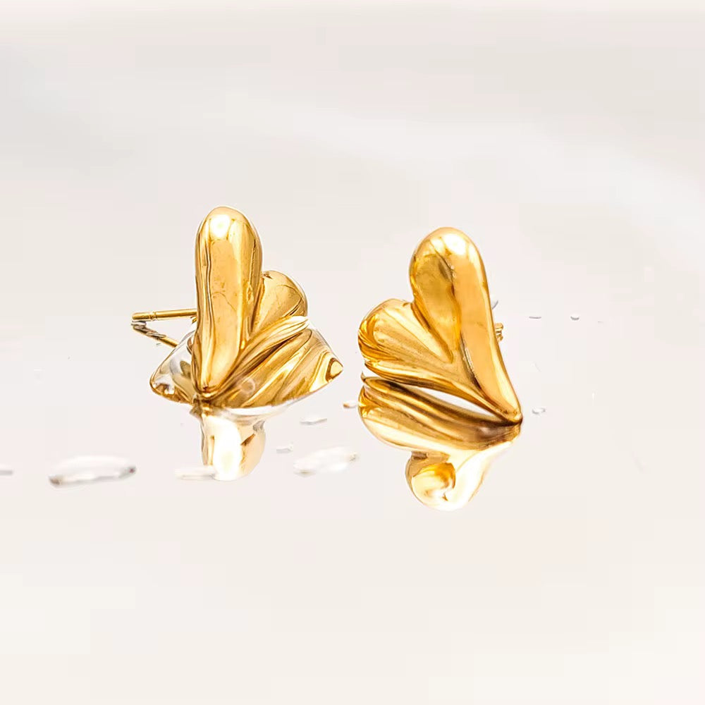 Gold Plated Stainless Steel Earrings - Heart