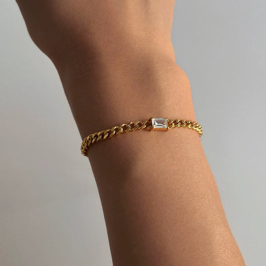Gold Plated Cuban Bracelet - Stainless Steel with Zircon Gemstone