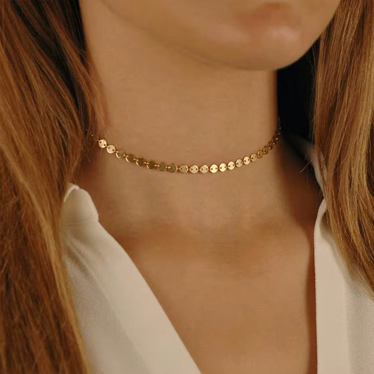 Gold Plated Stainless Steel Choker Necklace close-up