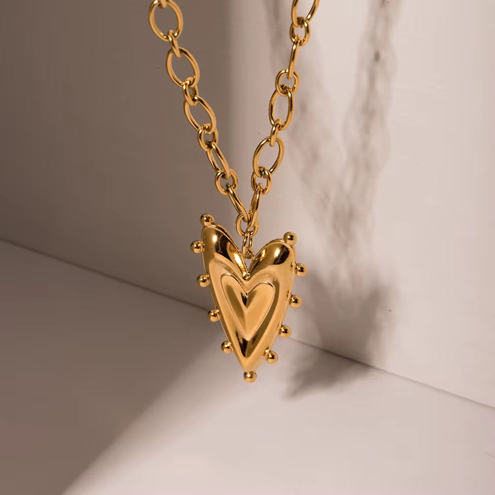 Gold Plated Stainless Steel Necklace - Heart Rivet