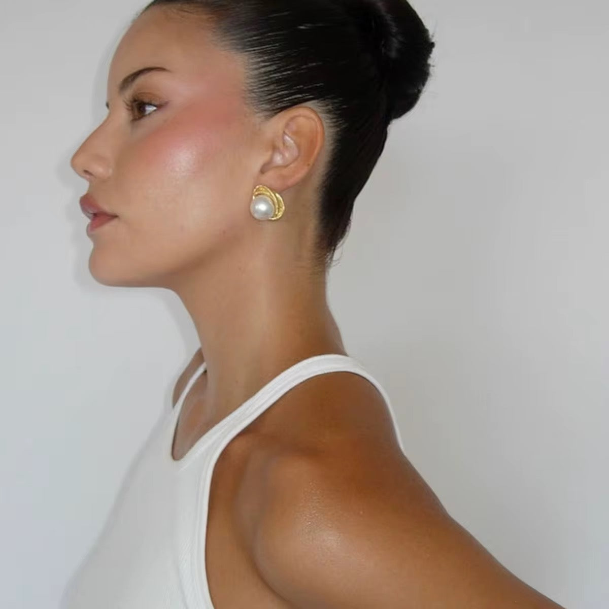 Gold Plated Stainless Steel Earrings - Glass Pearls