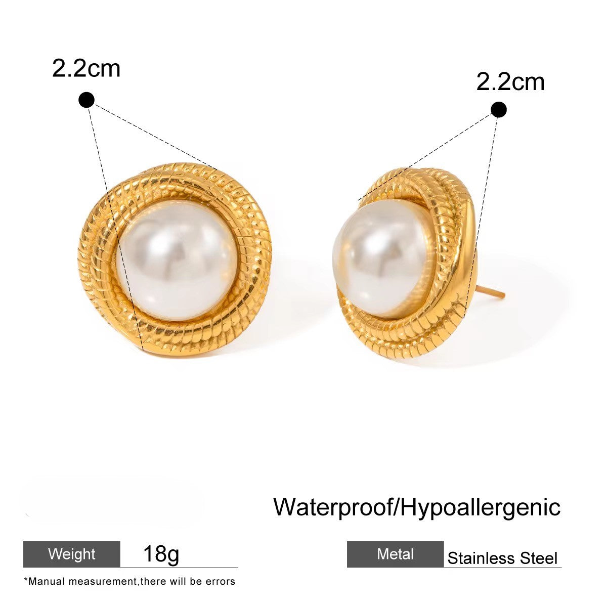 Gold Plated Stainless Steel Earrings - Glass Pearls