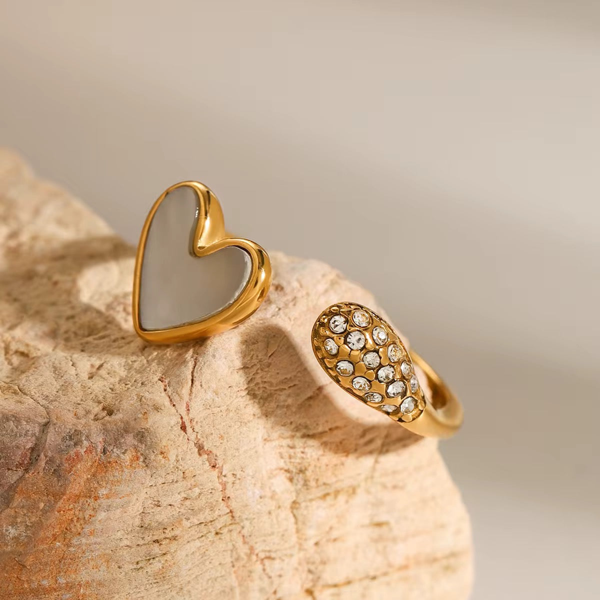 Gold Plated Stainless Steel Ring - Shell Heart